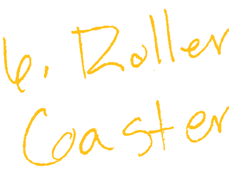 Bright yellow text reading "Roller Coaster" against a light, textured background.